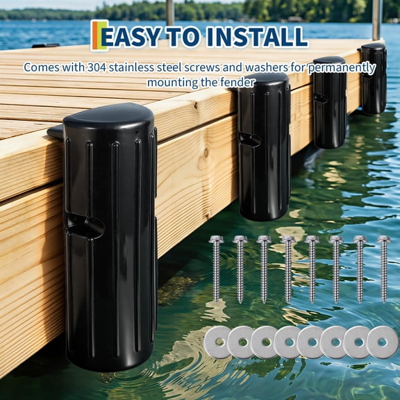 Boat Dock Bumpers, 2-Pack PVC Marine Dock Fenders with UV-Resistant Ribbed Design, Vertical Boat Edge Protection with Stainless Steel Mounting Hardware for Piers, Yachts and Marinas