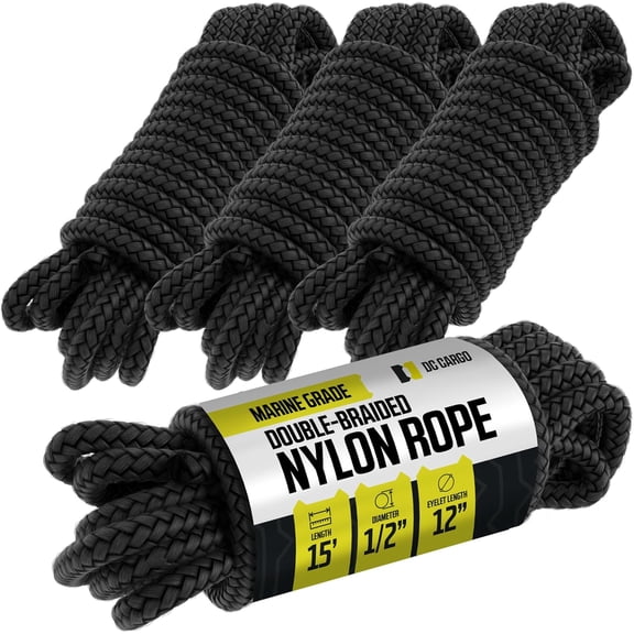 Boat Dock Lines (4 Pack) 1/2 X 15' Double Braided Boat Ropes for Docking with 12" Eyelet. Marine Grade Nylon Material & Damage Resistant Line Fibers for Secure Docking