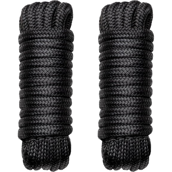 Boat Dock Lines Marine Rope - 1/2" x 20ft with Pre-Spliced 12" Loop Double Braided Nylon Ropes Bumper Tie Mooring Line for Boats Docking Pontoon Boating Accessories - 2 Pack