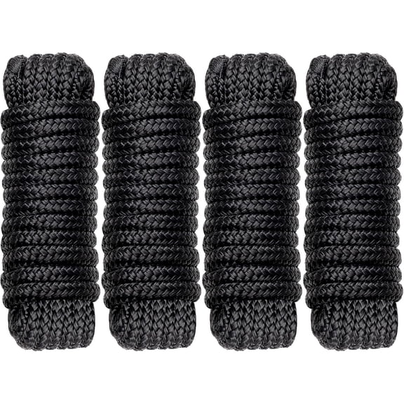 Boat Dock Lines Marine Rope with Pre-Spliced 12" Loop Double Braided Nylon Ropes Bumper Tie Mooring Line for Boats Docking Pontoon Boating Accessories - 4 Pack