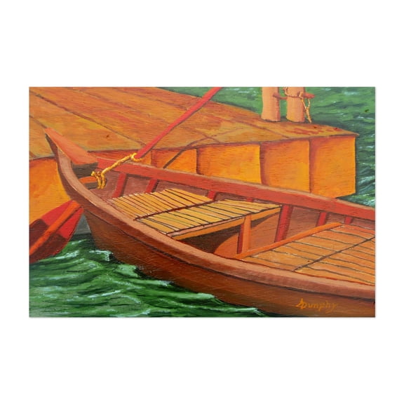 Boat Dock - Painting Boat Harbor Nautical Seaside Coastal Vintage Unframed Wall Art Print 5 x 7 inches