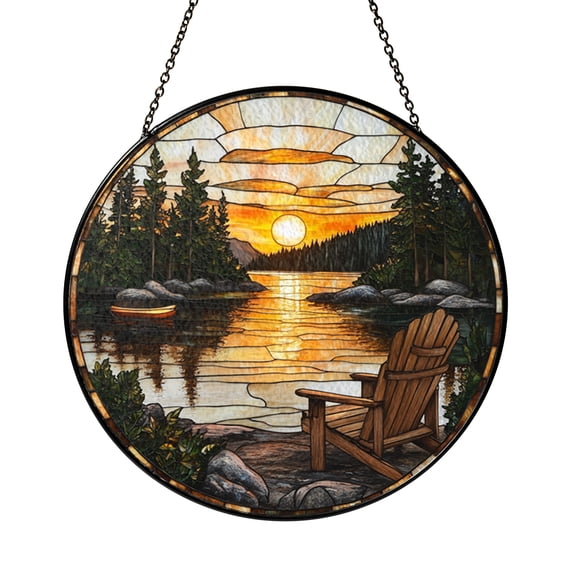 Boat Dock Sunset Stained Glass Suncatcher, Decorative Window Hanging Landscape Art