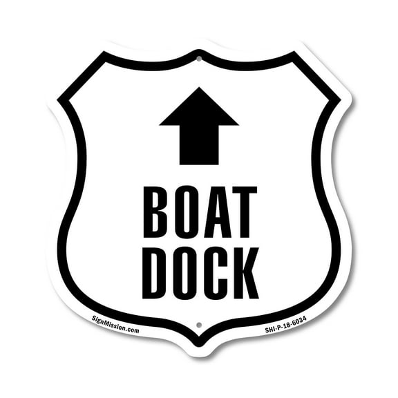 Boat Dock Up (2 Pack) 12 inch X 12 inch Shield Shaped Commercial Grade Plastic Signs Weather Resistant Made in the USA