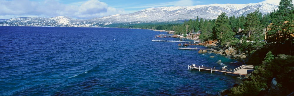 Boat Docks In Wintertime Lake Tahoe Nevada Canvas Art - Panoramic Images (36 x 12)