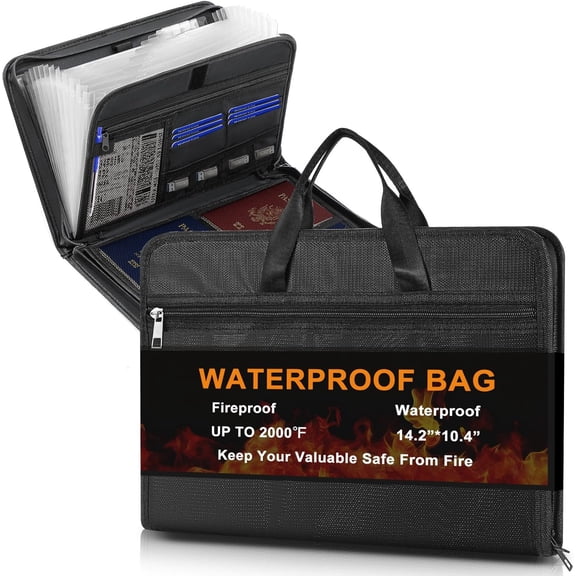 Boat Document Organizer with 13 Pockets, Large Waterproof Document Holder, Fireproof Expanding File Folder, Water Resistant Boat Registration Holder Gift for, Shipper, Keep Safe, Organized