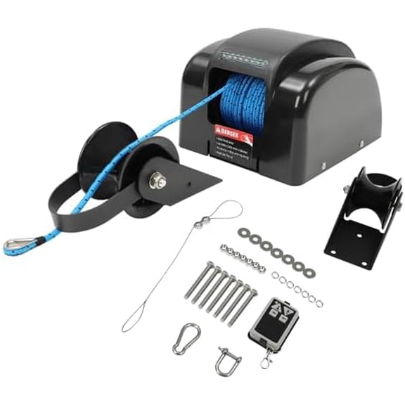 Boat Electric Anchor Winch, 12V Heavy Duty Towing Winches,Marine Anchor Winch Saltwater Boat Anchor Windlass Kit with Wireless Remote Control, Anchors Up to 25 LBS,for Fishing Boat Pontoon Boat,Black