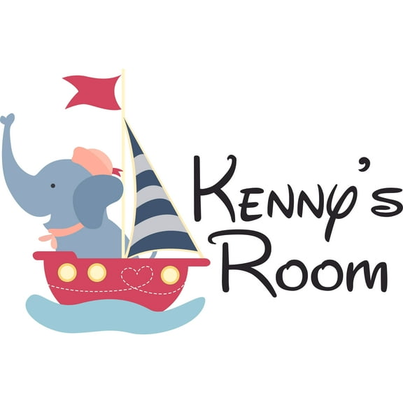 Boat Elephant Travel Sea Beach Wave Customized Wall Decal - Custom Vinyl Wall Art - Personalized Name - Baby Girls Boys Kids Bedroom Wall Decal Room Decor Wall Stickers Decoration Size (12x20 inch)