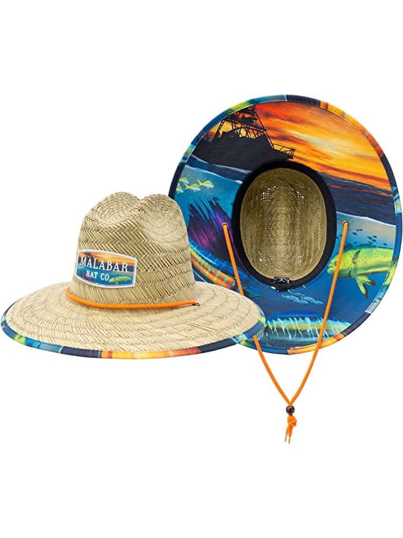 Boat Fabric Pattern Print Straw Sunhat Men & Women, Lifeguard Hat, Beach, Swim, Cruise, Paddle Board, Boat, Fishing, Fits All, Malabar Hat