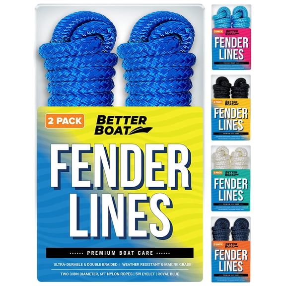 Boat Fender Lines, 3/8 Inch Double Braided Nylon Rope, 6 Ft with Loop