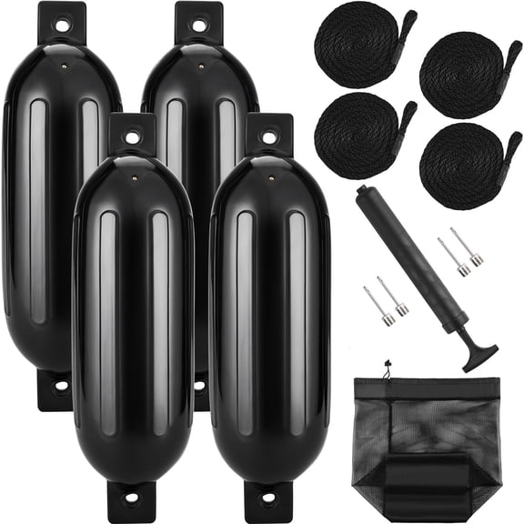 Boat Fenders, 5.5" x 20" Boat Bumpers for Docking, Inflatable Ribbed Fender with