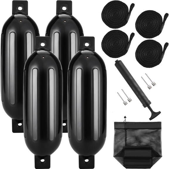 Boat Fenders 6.5" X 23" Boat Bumpers For Docking, Hose, 4 Needles and 4 Ropes and Storage Bag, Inflatable Ribbed Fender with Center Holes, Smoother handling, safer movement, and easier outdoor setup