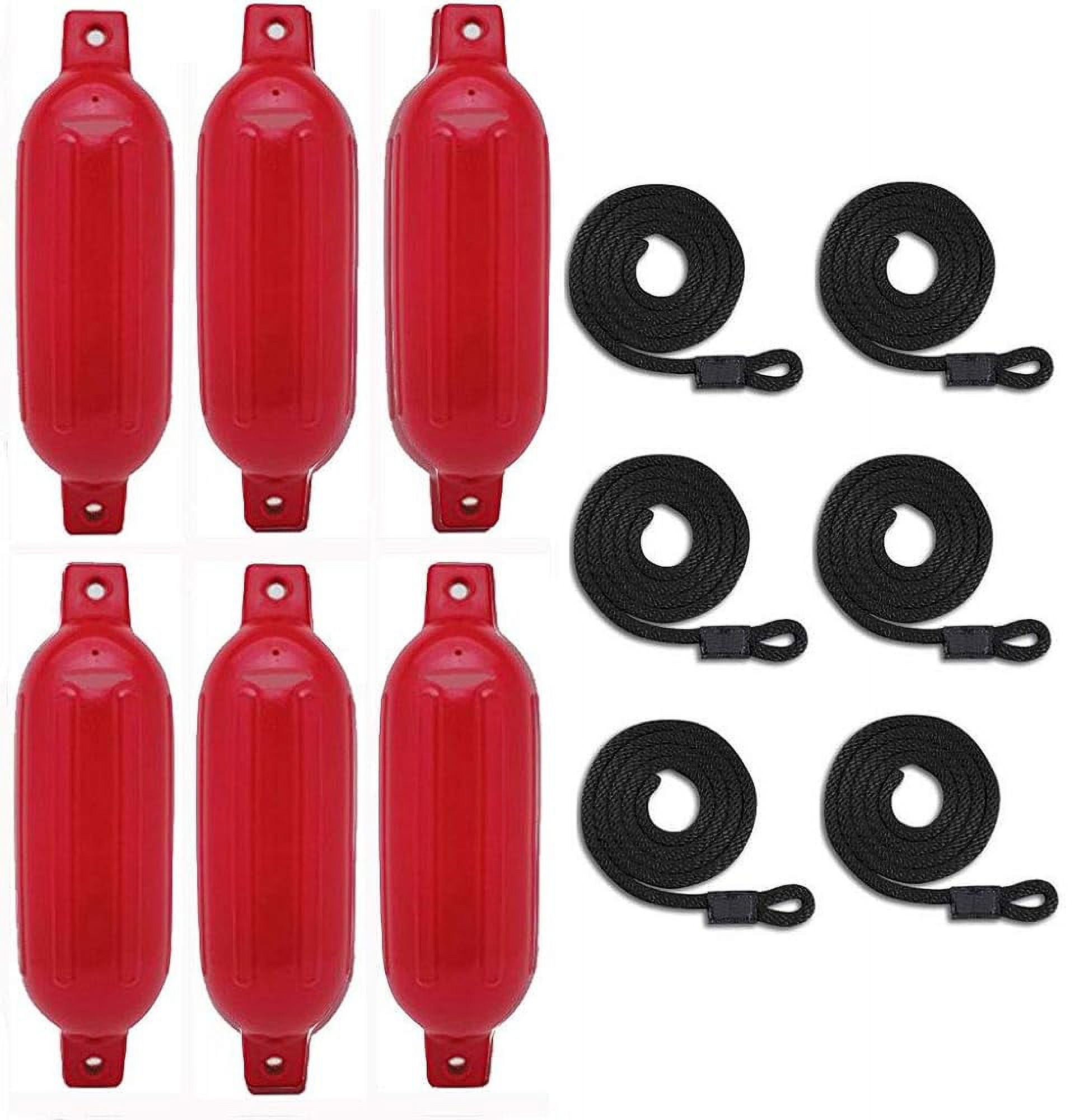 Boat Fenders Six Pack With Fender Lines 6.5 Inch X 23 Inch Red