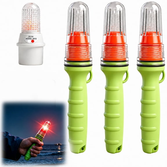 Boat Flares,  Electronic Marine Distress Flare, Waterproof Auto Light Control for Fishing Boats, Life Rafts & Marine Safety(Red,3PCS)