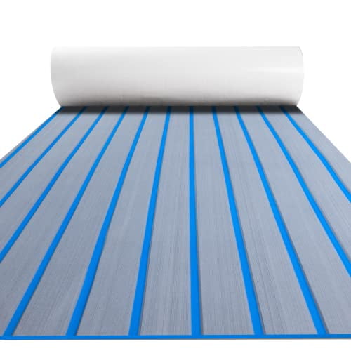 Boat Flooring EVA Foam Boat Decking Faux Teak Marine Flooring 47.2" X 15.7", Grey with Blue Lines