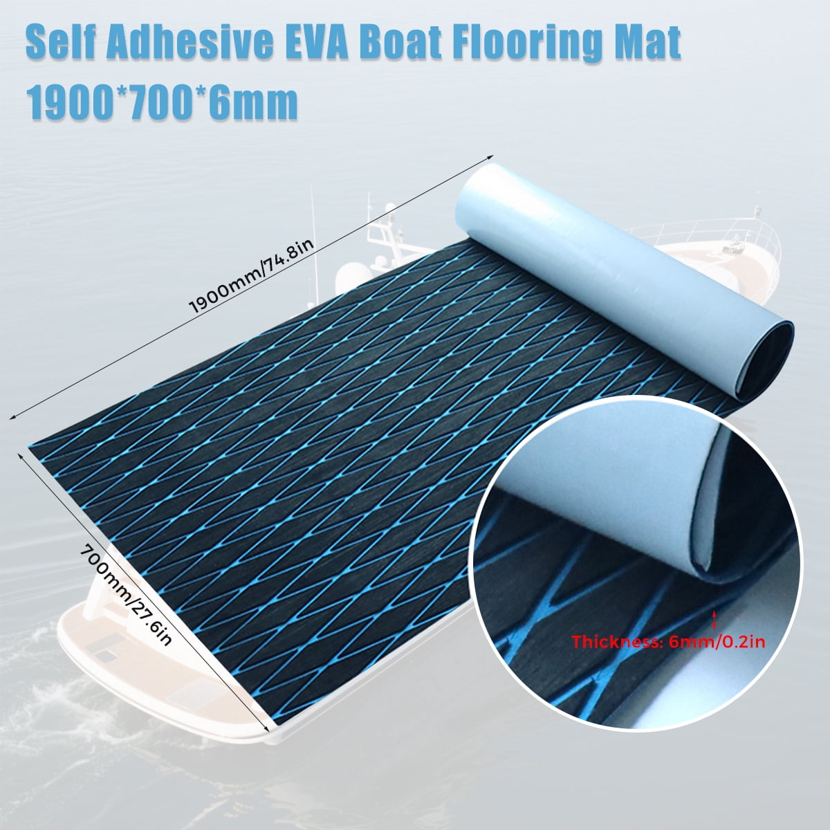 Boat Flooring EVA Foam Boat Decking Marine Mat Non-Slip Self-Adhesive Flooring Sheet for Motorboat Kayak Surfboard Garden Swimming Pools, 74.8" x 27.6"