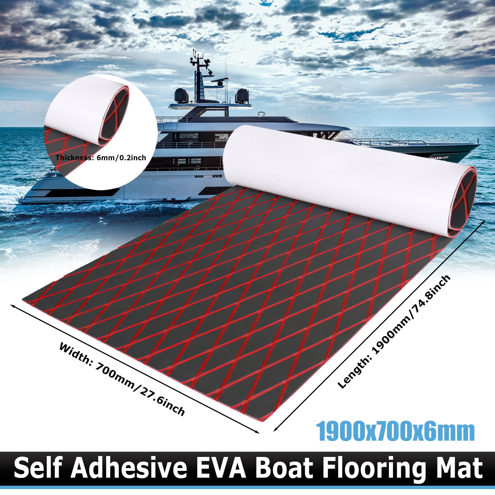 Boat Flooring EVA Foam Boat Decking Marine Mat Non-Slip Self-Adhesive Flooring Sheet for Motorboat Kayak Surfboard Garden Swimming Pools, 74.8" x 27.6"