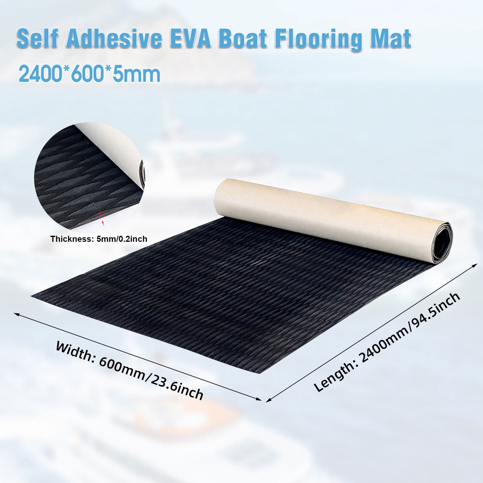 Boat Flooring EVA Foam Boat Decking Marine Mat Non-Slip Self-Adhesive Flooring Sheet for Motorboat Kayak Surfboard Garden Swimming Pools, 94.5" x 23.6"