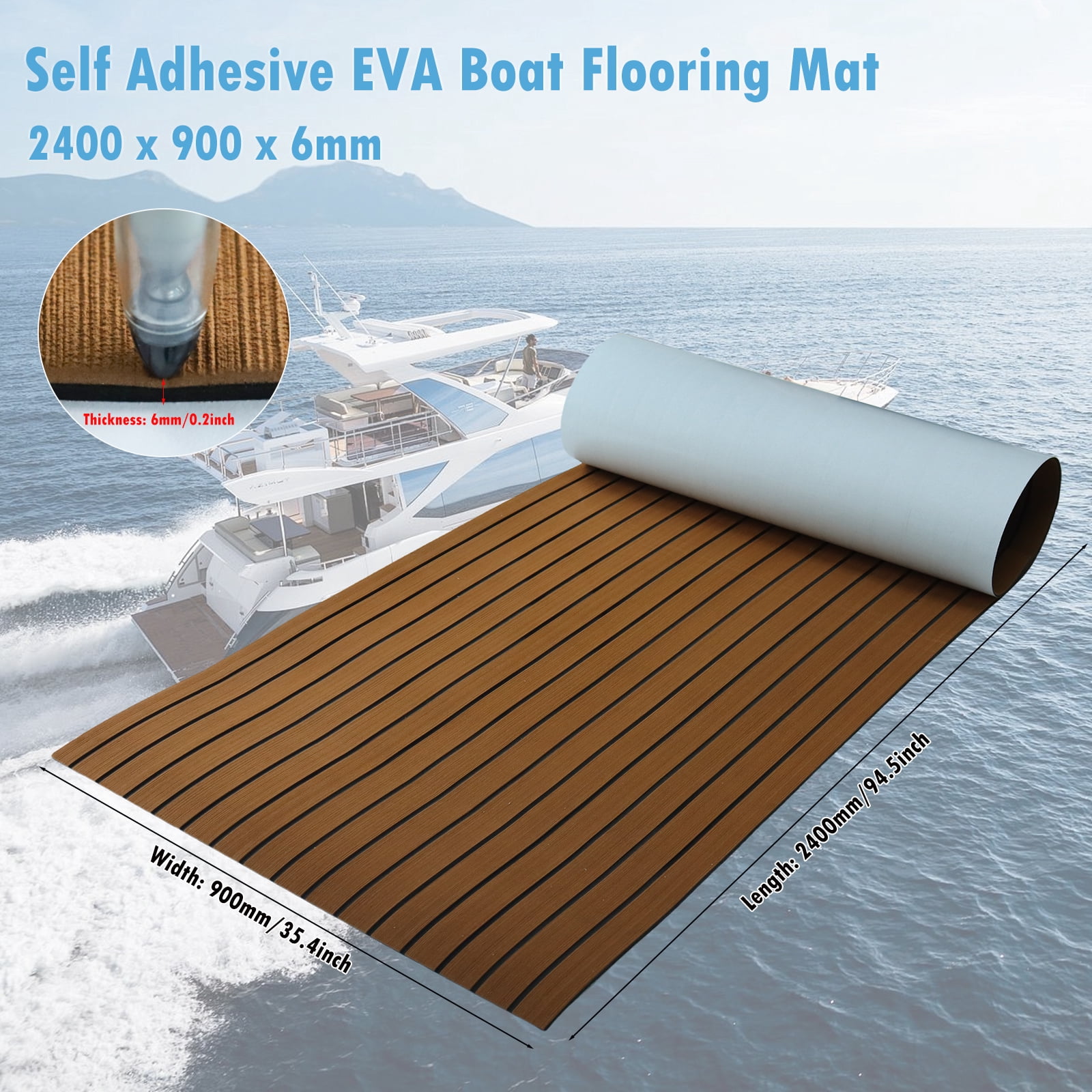 Boat Flooring EVA Foam Boat Decking Marine Mat Non-Slip Self-Adhesive Flooring Sheet for Motorboat Kayak Surfboard Garden Swimming Pools, 94.5" x 35.4"