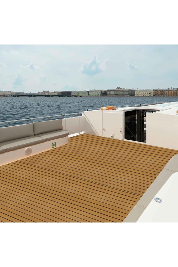 Boat Flooring EVA Foam Decking Sheet Faux Teak Marine Mat Marine Carpet Cooler Tops Seating Self-Adhesive Flooring Material for Motorboat RV Yacht Kayak Swimming Pool 95" x 24"