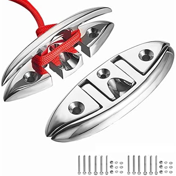 Boat Folding Cleats 5 inch 2 Packs, Marine Flip-up Metal Dock Cleats, 316 Stainless Steel, with Screws and Locking Nuts$$Watercraft