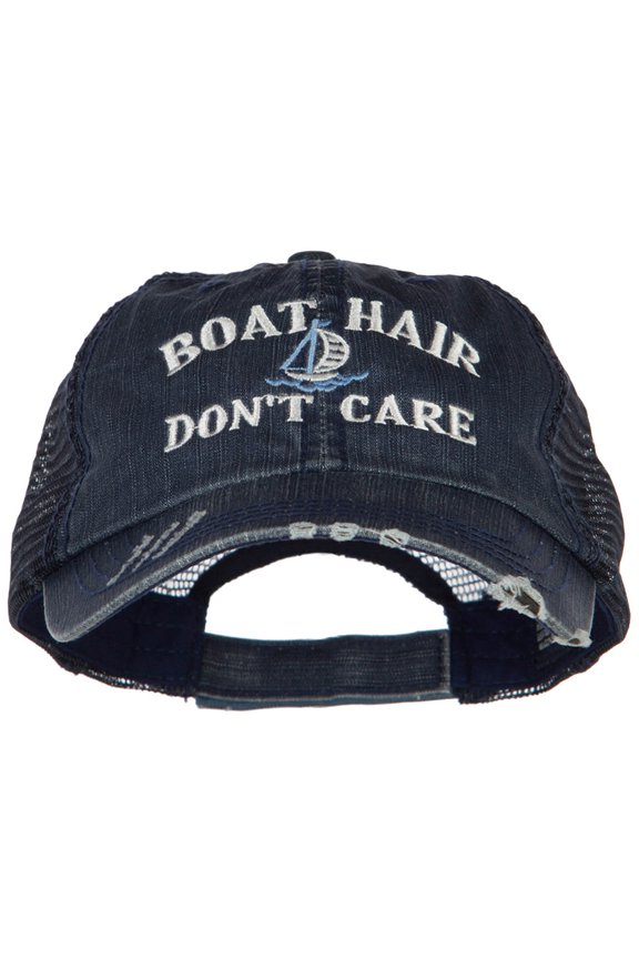 Boat Hair Don't Care Embroidered Cotton Mesh Cap - Navy OSFM