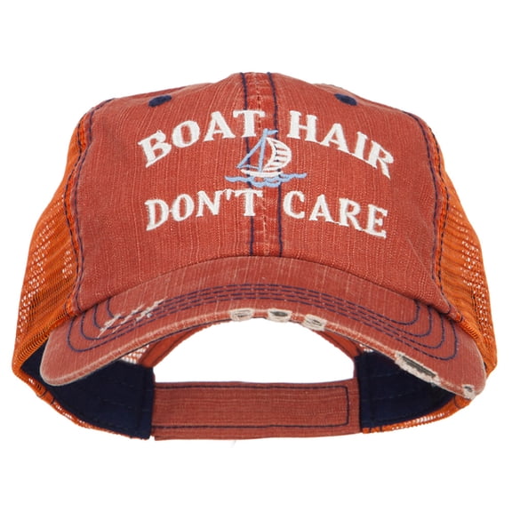 Boat Hair Don't Care Embroidered Cotton Mesh Cap - Orange OSFM