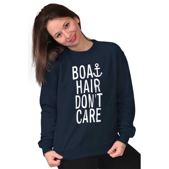 Boat Hair Don't Care Ocean Vibes Cute Women Crewneck Sweatshirt Brisco Brands X