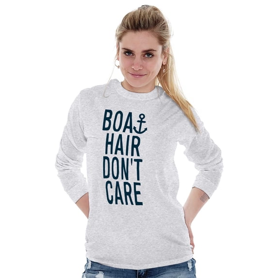 Boat Hair Don't Care Ocean Vibes Cute Women's Long Sleeve T Shirt Brisco Brands M