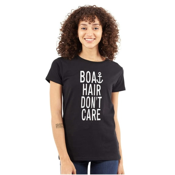 Boat Hair Don't Care Ocean Vibes Cute Womens Slim Fit Graphic Tee Brisco Brands X