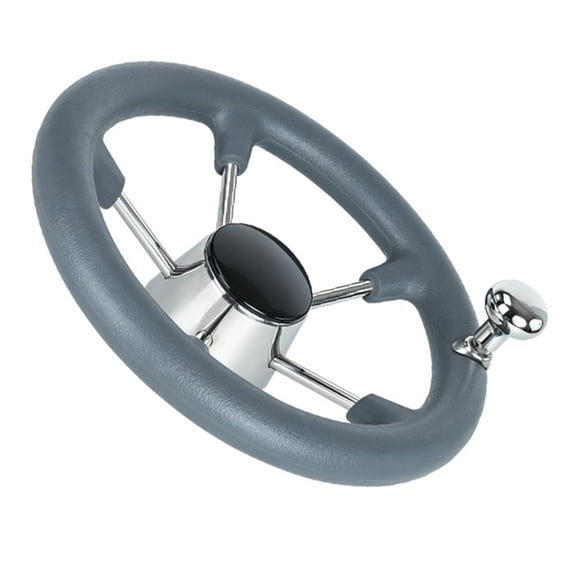 Boat Helm Wheel Gray Foam Grip Marine Steering Component, 5 Spoke Metal Layout, Textured Touch for Replacement Planning and Service Work