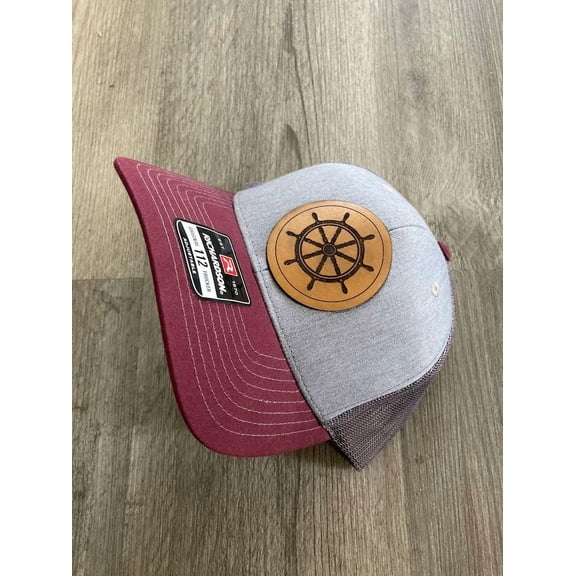 Boat Helm leather patch Hat, Richardson 112, trucker hat, boating hat
