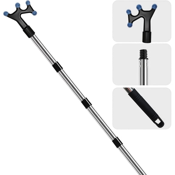Boat Hook with 3-12Ft Adjustable Extension Pole, Push Pole for Boat, Stainless Steel Boat Accessories with Protective Rubber, Threaded End Poles Splicing Rod Kit for Docking, Push-Pull and Boating