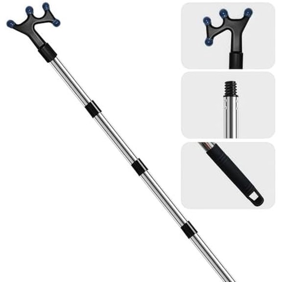 Boat Hook with 3-12Ft Adjustable Extension Pole, Stainless Steel Boat Accessories with Protective Rubber, Durable, Sturdy & Scratch-Resistant ,Threaded End Poles for Docking, Push-Pull and Boating