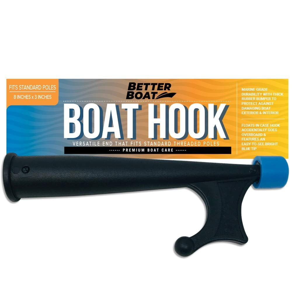 Better Boat Boat Hook with Standard Pole Screw End 3/4' Thread | Handy Hook Boating Accessories with Rubber Bumper Push Stick Motorboat Sailboat Pont