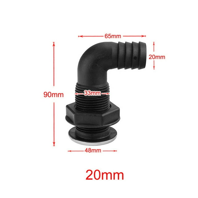 Boat Hose Pipe Elbow Bilge Pump Drain Black Nylon With Stainless Thru