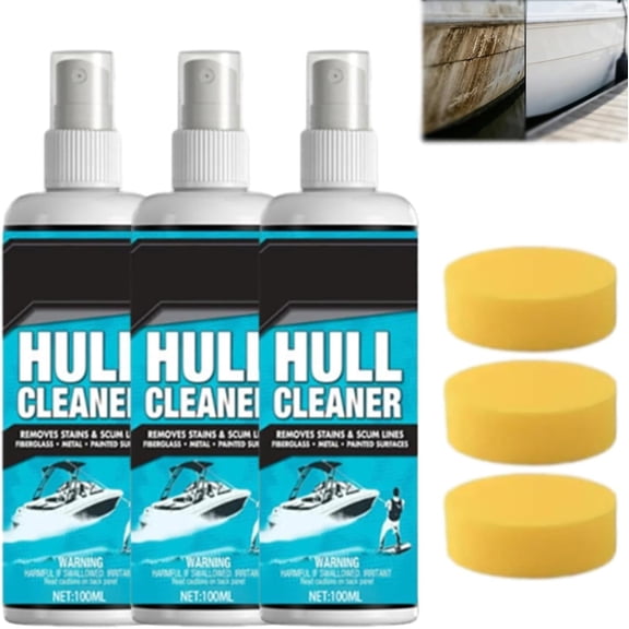Boat Hull Cleaner 100ml Stain and Scum Line Remover, Boat Hull Cleaner Stain and Scum Line Remover, Helps Remove Rust Stains, Scum Marks and Waterline Residue(3pcs)