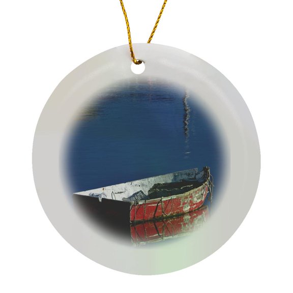 3drose, Boat in Harbor, Cape Ann, Rockport, Massachusetts - Us22 Aje0068 - Adam Jones, Circle Porcelain Ornament