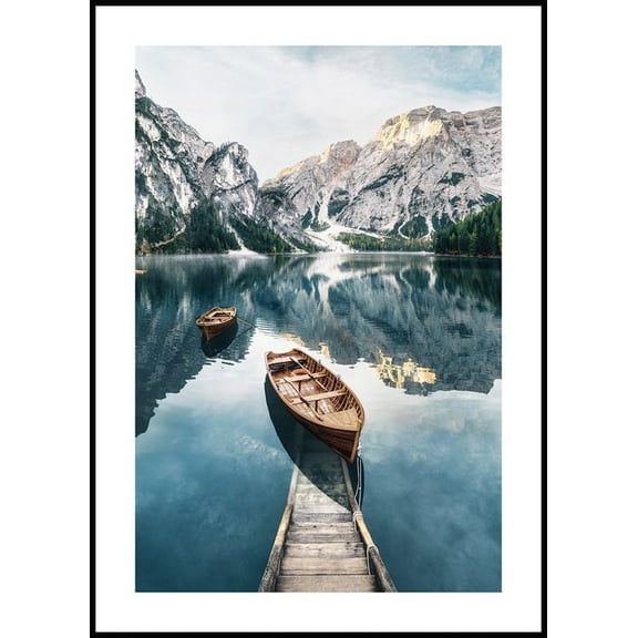 Boat In Mountain Lake Poster Wall Art, Modern Wall Decor For Living Room Bedroom, 8x12 UNFRAMED