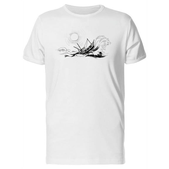 Boat In Stormy Sea B&W T-Shirt Men -Image by Shutterstock, Male Medium