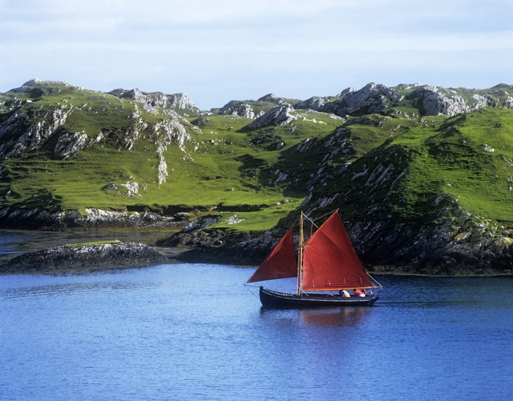 Boat In The Sea Galway Hooker County Galway Republic Of Ireland Canvas Art - The Irish Image Collection Design Pics (30 x 24)
