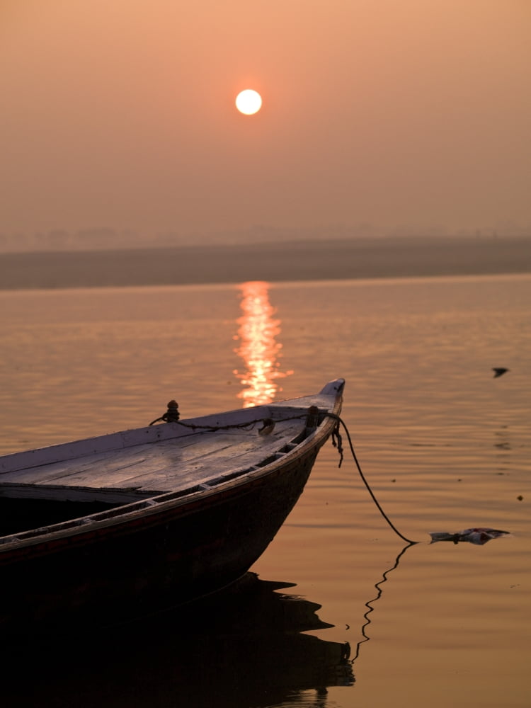 Boat In The Water Varanasi India Canvas Art - Keith Levit Design Pics (26 x 36)