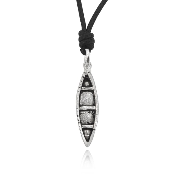 Boat Kayak Canoe Silver Pewter Charm Necklace Pendant Jewelry With Cotton Cord