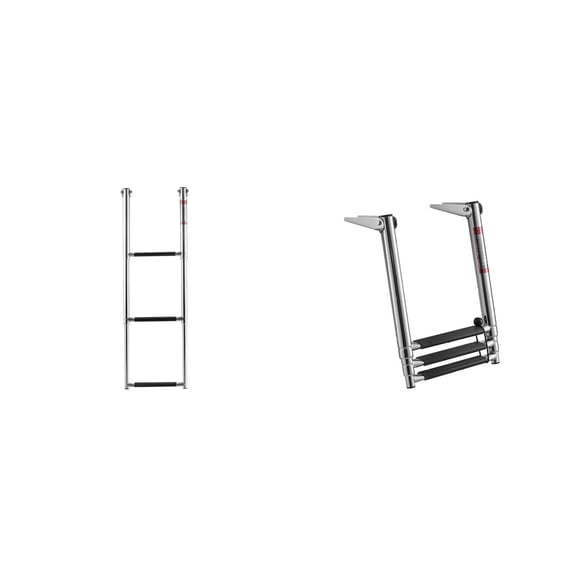 Boat Ladder 3 Step Stainless Steel, Telescoping Folding Swim Ladder for Deck, 600 lbs Capacity, Wide Anti-Slip Steps for Pontoon, Yacht, Outboard