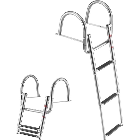 Boat Ladder 3 Steps Stainless Steel Telescoping Folding Swim Deck Ladder Rear Entry 600 lbs Capacity Non-Slip Steps Handrails for Inboard Outboard Boats Yacht Pontoon