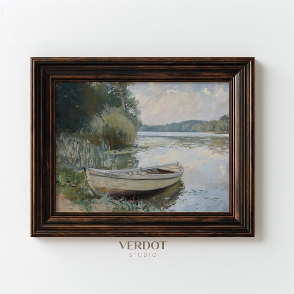 Boat Lake Poster Wall Art Cottagecore Landscape Print Calm Water Scenery For Spring Or Summer Decor UNFRAMED Poster, Wall Art for Decor, Present, 8x12