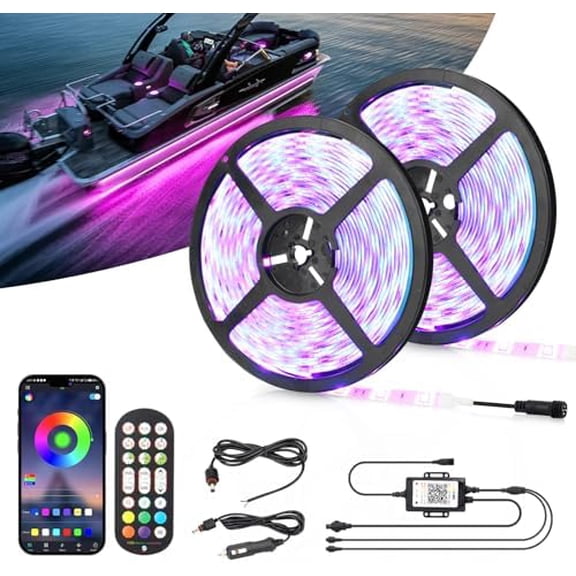 Boat Led Light Strip RGB Color 50FT, APP & Remote Contrl Music Mode Marine Interior Lights, Night Fishing Lighting for Bass Boat, Kayak, Jon Boat, Deck, Waterproof IP67$$Watercraft