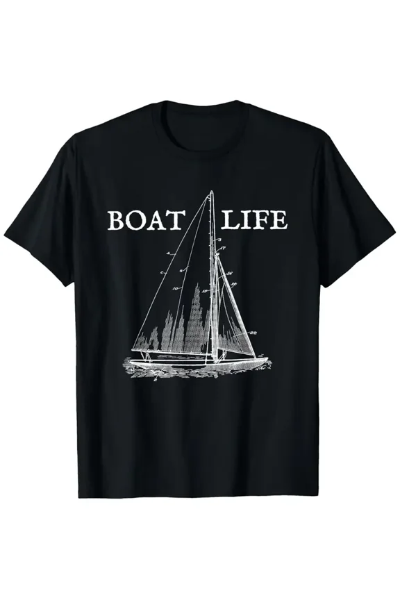 Boat Life Nautical Sailing Sailboat & Boat Graphic T-Shirt - with Print, Lightweight All-Season Casual Round Neck Short Sleeve Tee for Men & Women, Boating, Sailing, Beach
