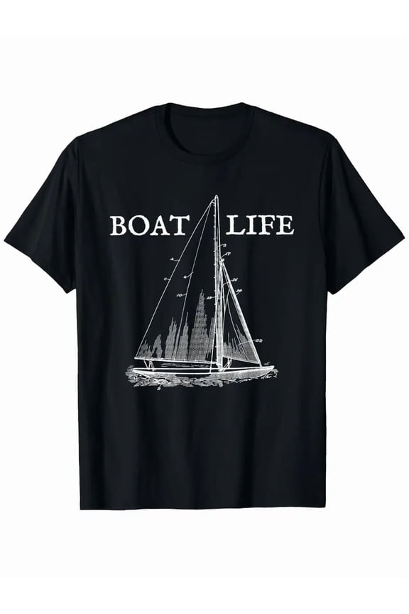 Boat Life Nautical Sailing Sailboat & Boat Graphic T-Shirt - with Print, Lightweight All-Season Casual Round Neck Short Sleeve Tee for Men & Women, Boating, Sailing, Beach