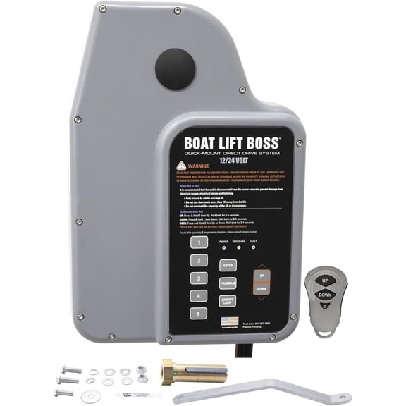 Boat Lift Boss Gen 6 Direct Drive System with Install Kit. 12/24v Boat Lift Motor, Wireless Remote and Bluetooth Capability - Fits Shoremaster, Beach King and More.