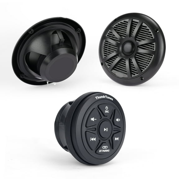 Boat Marine Stereo with Speaker Package (Black) 2 Channels Amp AUX USB for Boats Golf Carts Powersports Vehicle UTV ATV Truck